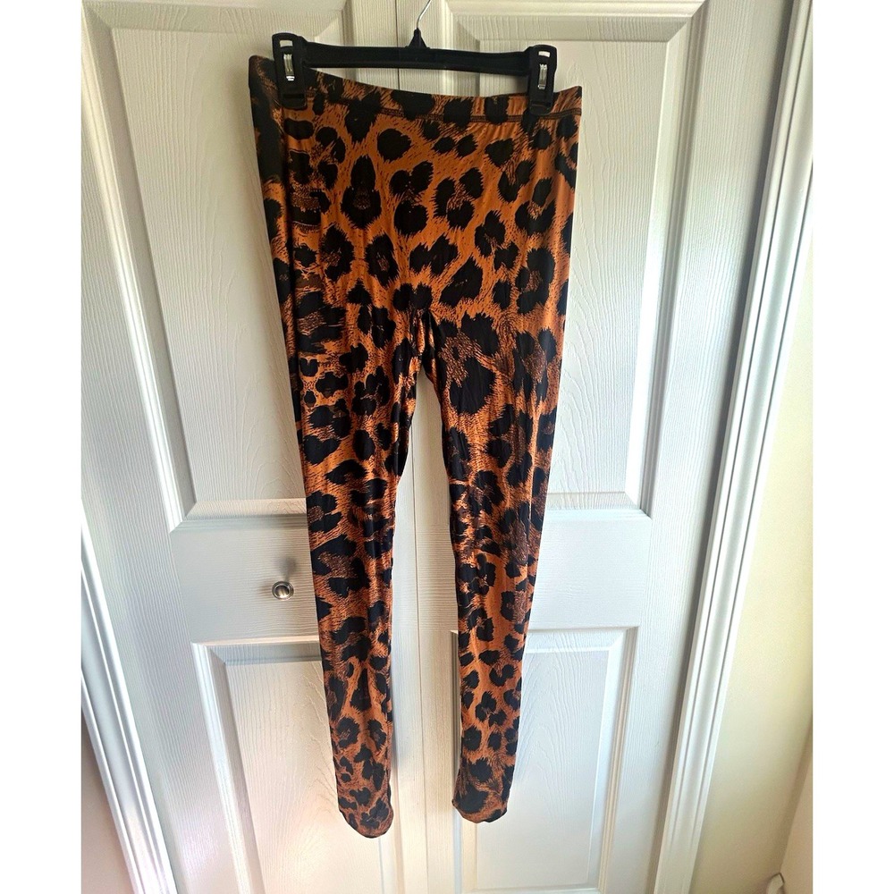 Naked Wardrobe Brown Black Leopard Print High Rise Ankle Leggings - XL
